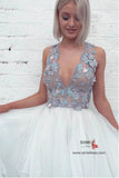 Tulle Lace A-line Sleeveless V-neck Wedding Dresses With Floral Appliques, SW462 | floral wedding dresses | wedding dresses online | bridal outfit | www.simidress.com
