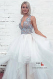 Tulle Lace A-line Sleeveless V-neck Wedding Dresses With Floral Appliques, SW462 | cheap lace wedding dresses | a line lace wedding dresses | beach wedding dresses | www.simidress.com