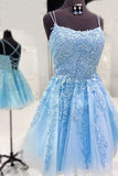 Tulle Lace A-line Spaghetti Straps Homecoming Dresses, Graduation Dress, SH558 | short prom dresses | blue homecoming dresses | short dress | www.simidress.com