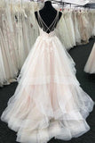 Tulle Lace A-line V-neck Boho Wedding Dress With Train, Wedding Gowns, SW527 | vintage wedding dresses | wedding dresses near me | tulle wedding dress | www.simidress.com​