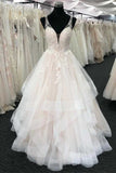 Tulle Lace A-line V-neck Boho Wedding Dress With Train, Wedding Gowns, SW527