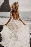 Tulle Lace A-line V-neck Long Sleeves Wedding Dresses, Wedding Gown, SW602 | a line wedding dresses | cheap lace wedding dresses | wedding dress stores | simidress.com