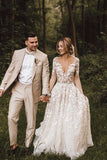 Tulle Lace A-line V-neck Long Sleeves Wedding Dresses, Wedding Gown, SW602