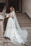 Tulle Lace A-line V-neck Long Sleeves Wedding Dresses, Wedding Gown, SW602 | outdoor wedding dresses | tulle wedding dress | wedding dresses near me | simidress.com