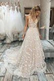 Tulle Lace A-line V-neck Spaghetti Straps Wedding Dresses, Bridal Gown, SW503