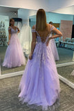 Tulle Lilac A-line Long Prom Dresses With Lace Appliques, Evening Dresses, SP834 | cheap prom dresses | new arrival prom dresses | lace prom dresses | simidress.com