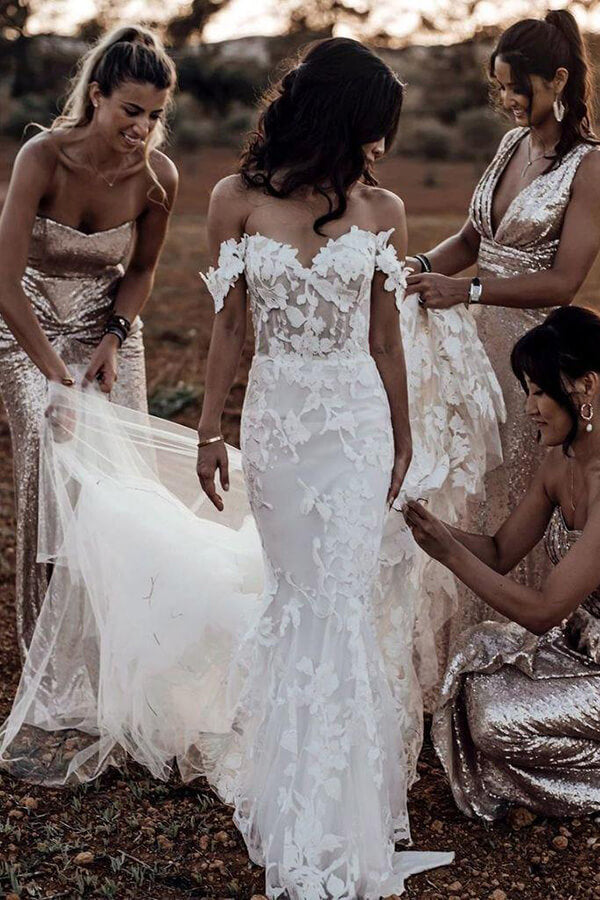 Boho Mermaid Wedding Dresses Backless Tulle Lace Appliques Bridal