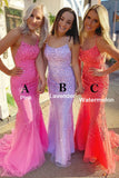 Tulle Mermaid Spaghetti Straps Backless Prom Dress With Lace Appliques, SP685 | mermaid prom dresses | evening dresses | long prom dresses | formal dresses | www.simidress.com