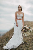 Two Pieces Lace Appliques Spaghetti Straps Wedding Dresses, Bridal Gown, SW557 | two piece wedding dresses | beach wedding dresses | wedding dresses online | simidress.com