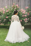 Two Pieces Long Sleeves Lace Top Tulle Skirt High Low Wedding Dresses, SW439 | ivory wedding dresses | cheap wedding dress | bohemian wedding dress | bridal outfit | www.simidress.com