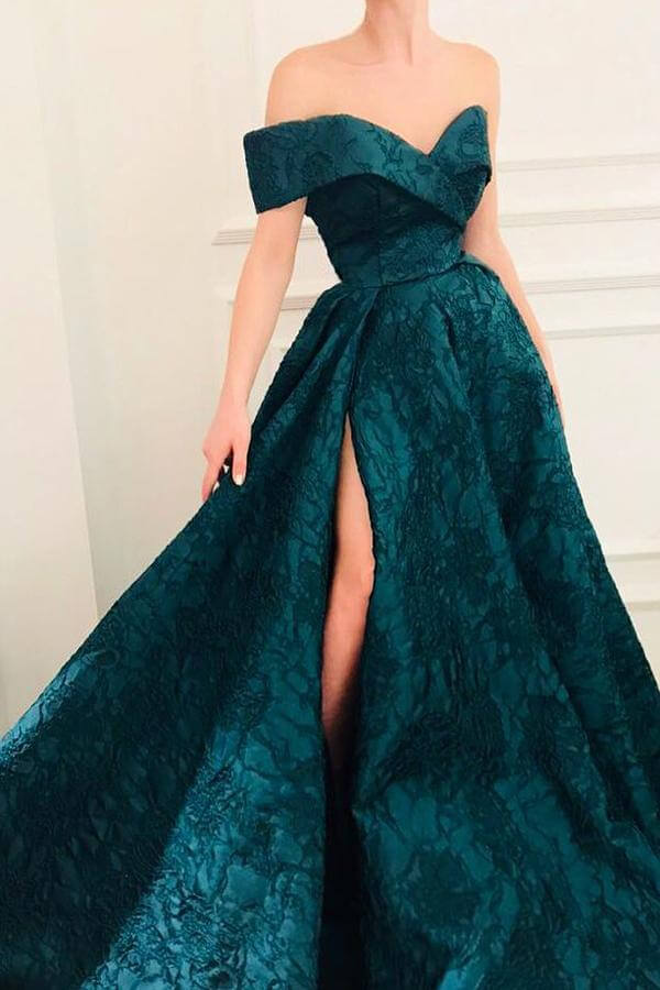 Dark Green A-line Cap Sleeves Prom Dress with Slit, SP699 | Simidress