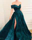 Unique Dark Green A-line Cap Sleeves Prom Dresses, Evening Dress with Slit, SP697 | long prom dresses | dark green prom dresses | evening dress | formal dresses | party dresses | prom dresses long | prom dresses online | prom dresses stores | www.simidress.com