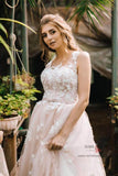 Vintage Ivory Lace A Line Tulle Illustion Neck Corset Back Wedding Dresses, SW393 | cheap lace wedding dresses | wedding gowns | bridal gowns | bridal dresses | boho wedding dresses | www.simidress.com