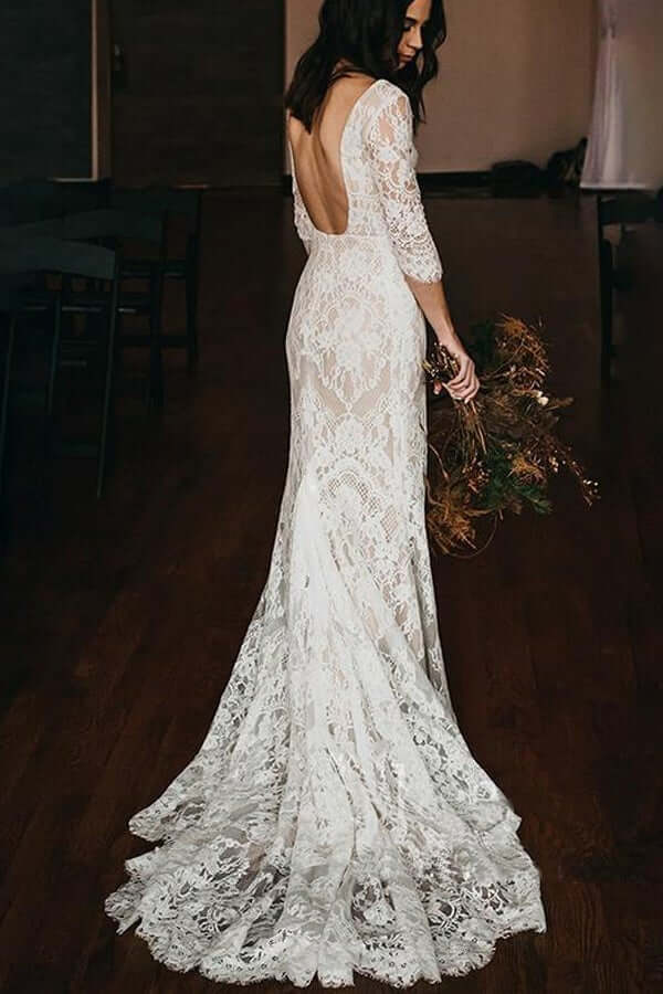Vintage Ivory Lace Mermaid V-neck Wedding Dresses SW492 | Simidress Vintage Ivory Lace Mermaid V-neck Wedding Dresses SW492 | Simidress