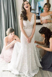 Vintage Ivory Mermaid V-neck Wedding Dresses With Sweep Train, SW433 | mermaid wedding dresses | cheap lace wedding dresses | bridal gowns | www.simidress.com