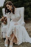 Vintage Lace Mermaid Long Sleeves Backless Wedding Dresses, Bridal Gown, SW430