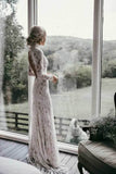 Vintage Sheath High Neck Long Sleeves Lace Wedding Dresses, Bridal Gown, SW529