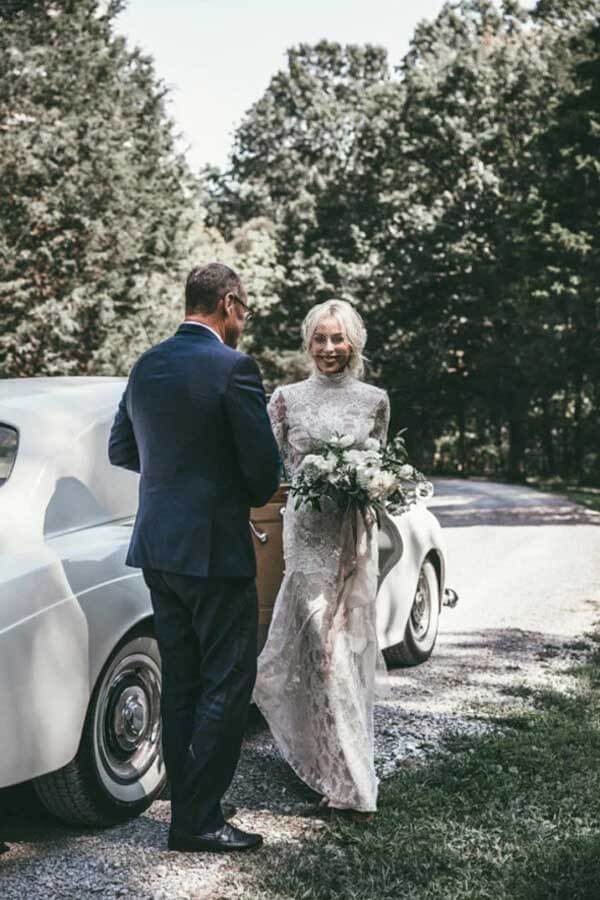 ​Vintage Sheath High Neck Long Sleeves Lace Wedding Dresses, Bridal Gown, SW529 | cheap lace wedding dresses | beach wedding dresses |bridal dresses | www.simidress.com​
