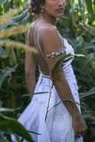 Vintage White Lace Backless Spaghetti Straps Wedding Dresses With Slit, SW447 | v neck wedding dresses | bridal dress | wedding gown | www.simidress.com
