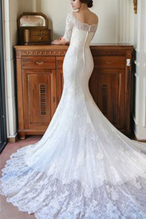 Fabulous Half Sleeve Off Shoulder Popular Mermaid Wedding Dresses,Affordable Bridal Dress,SVD521