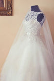 Elegant Long Lace Bridal Dress,A-line Sleeveless Wedding Dresses with Pearls,SVD522