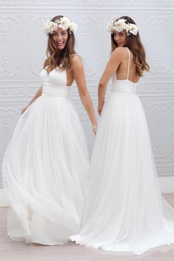 Long Simple Beach Wedding Gowns,Sexy Spaghetti Straps Backless Wedding Dresses,SVD532