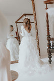 White A-line Tulle Bateau Long Sleeves Court Train Wedding Dresses, SW366 | long sleeve wedding dresses | cheap wedding dresses | bridal gowns | white wedding dresses | wedding gowns | plus size wedding dresses | www.simidress.com