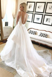 White A-line V-neck Spaghetti Straps Wedding Dresses, Bridal Gown, SW442