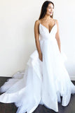 White A-line V-neck Spaghetti Straps Wedding Dresses, Bridal Gown, SW442 | white wedding dress | cheap wedding dresses | bridal gowns | www.simidress.com