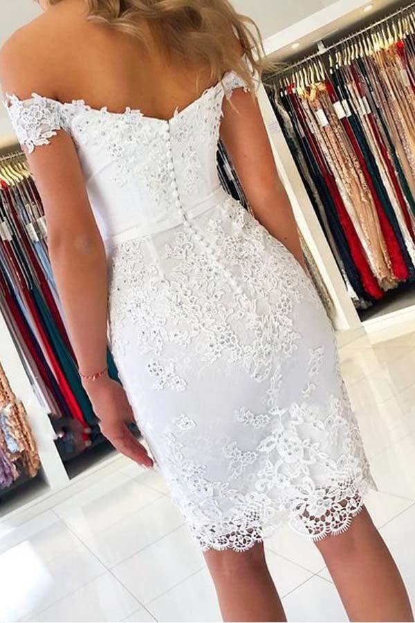 White Lace Off-the-Shoulder Mermaid Appliqued Homecoming Dresses, SH561 | mermaid homecoming dresses | cheap homecoming dresses | graduation dresses | www.simidress.com