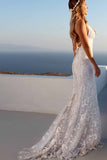 White Mermaid Spaghetti Straps V-neck Prom Dress, Lace Wedding Dresses, SP899 | mermaid prom dresses | cheap prom dresses | new arrival prom dresses | simidress.com