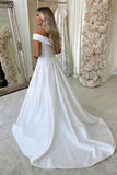 White Satin A-line Off Shoulder Wedding Dresses, Simple Wedding Gown, SW511 | satin wedding dress | bridal gown | wedding dresses online | www.simidress.com