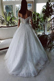 White Tulle A-line Off-the-Shoulder Beaded Lace Appliques Wedding Dresses, SW532 | cheap lace wedding dresses | bridal gowns | wedding dresses online | www.simidress.com