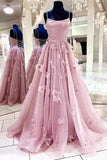 Yellow Ball Gown Spaghetti Straps Satin Tulle 3D Flowers With Lace Up Back, SP742 | dusty rose prom dresses | party dresses | evening gown | www.simidress.com