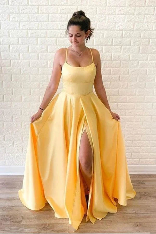 Yellow Sleeveless Long Prom Dresses, Evening Dress, SP698