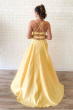 Yellow Sleeveless Split Long Prom Dresses, Sweep Train Evening Dress, SP698 | cheap prom dresses | long prom dresses | evening gowns | party dresses | formal dresses | www.simidress.com