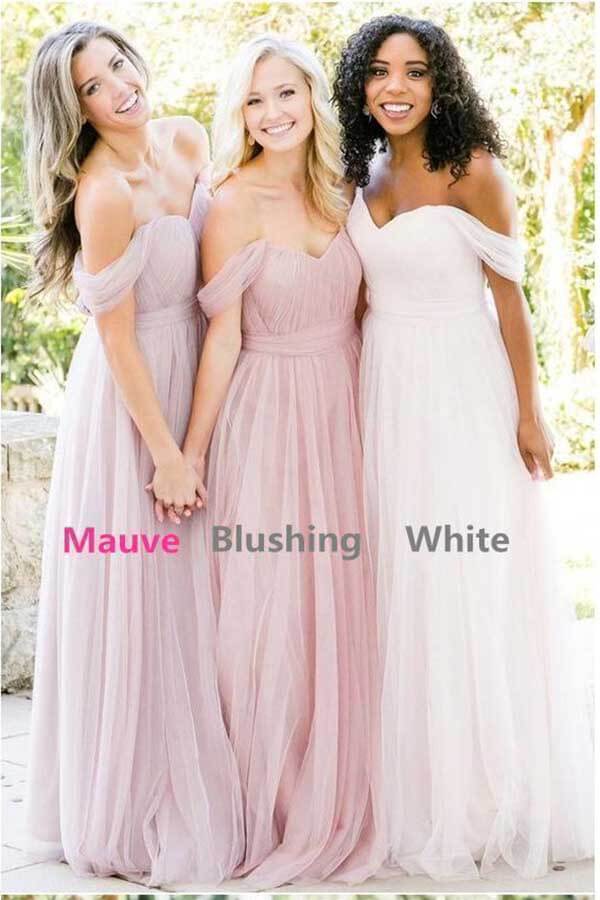 Simidress.com offer Burgundy Off Shoulder Tulle Different Bridesmaid Dresses Long, BD87 | bridesmaid dresses | wedding party dresses | Simidress