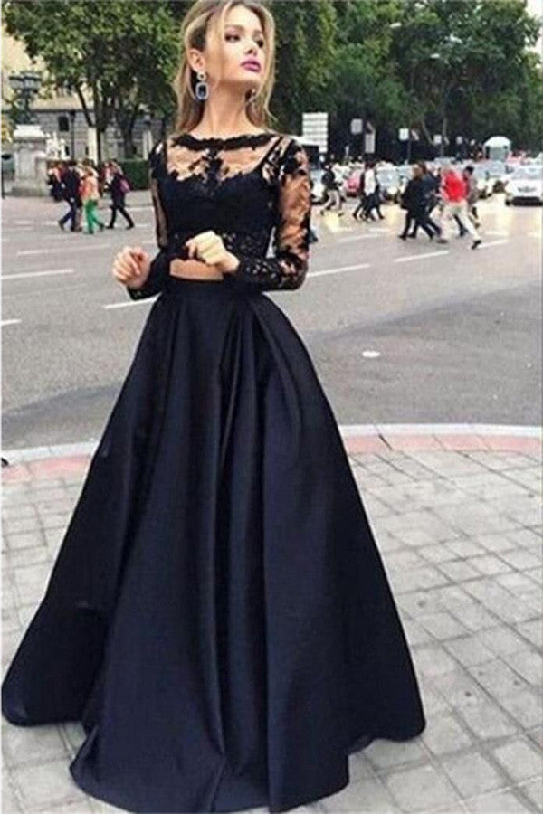 2 pieces Prom Dress,Black Prom Dresses,Prom Dresses,Long sleeves Dress –  Simidress