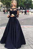 2 pieces Prom Dress, Black Prom Dresses, Long sleeves Prom Dress, Prom Dress,SVD303