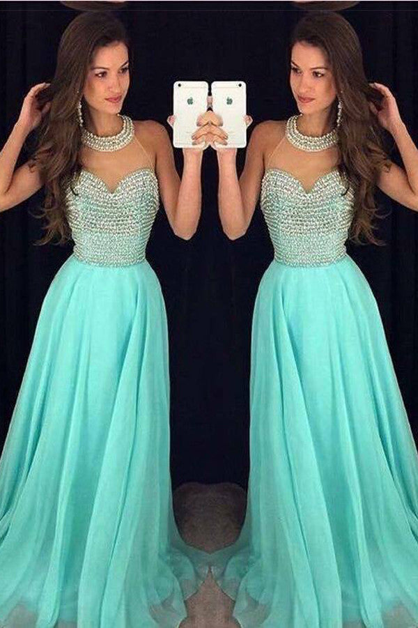 Chiffon O Neck Prom Dresses with Beading,Fashion Party Dresses,Evening Gowns,M65
