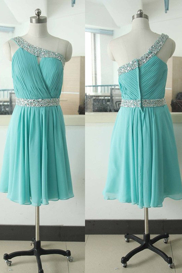 Blue Short Bridesmaid Dresses,One Shoulder Bridesmaid Dress,Cheap Bridesmaid Dresses,SVD473