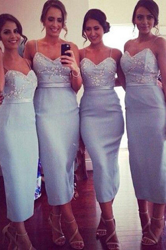 strapless open back dress Tea Length Bridal Dress,Blue Wedding Party Dress,Cheap Bridal Dresses –  Simidress