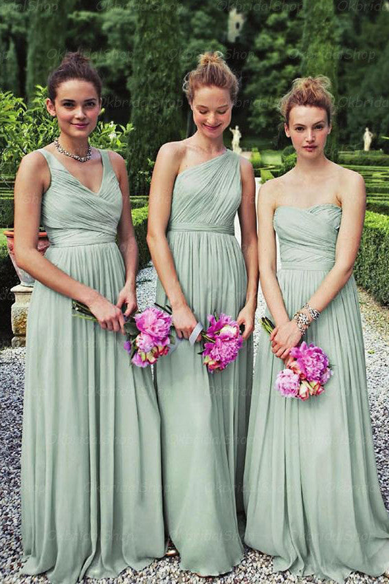 Dusty Green Long Bridesmaid Dress,Chiffon Bridesmaid Dresses,Mismatched Bridesmaid Dress,SVD476