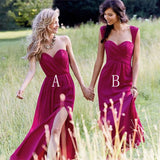 Red Cheap Chiffon Floor Length Side Split Long Bridesmaid Dresses,SVD487