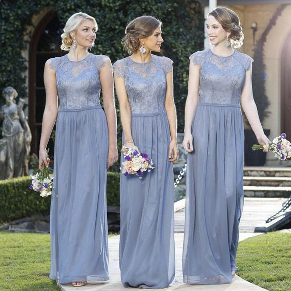 Charming A Line Cheap Lace Cap Sleeve Small Round Neck Formal Bridesmaid Dresses,SVD490