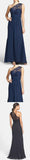 Decent Navy Blue Lace Chiffon One Shoulder A Line Floor-Length Bridesmaid Dresses,SVD491