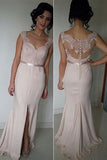 Blush Pink Long Bridesmaid Dresses,Cheap Bridesmaid Dress,Side Slit Prom Dress,SVD602