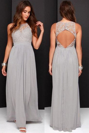 Gray Bridesmaid Dresses,Long Bridesmaid Dress,Lace Bridesmaid Dresses,SVD603