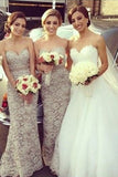 Lace Bridesmaid Dress,Gray Bridesmaid Dress,Long Bridesmaid Dresses,SVD606