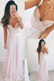 V-neck Prom Dress,Long Chiffon Baby Pink Long Prom Dress,Sleeveless Evening Dress,SD362